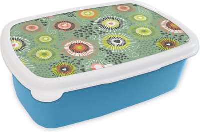 Broodtrommel Blauw - Lunchbox - Brooddoos - Bloem - Design - Hartjes - 18x12x6 cm - Kinderen - Jongen