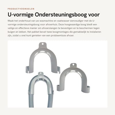 Dailygoods- Afvoerboog U-vormig - Slanghouder - Set van 2 - 12 x 10 cm - Hoogwaardige acryl - Eenvoudige installatie - Afvoerslang