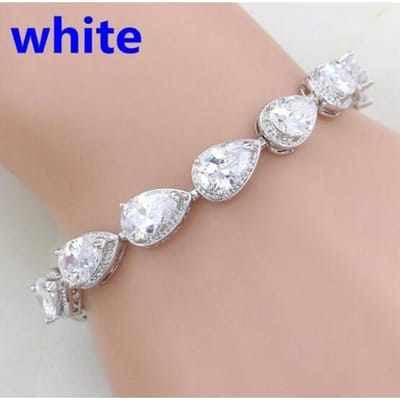 Elegant Mode Druppelvormig Kleurrijk Zirkonia Tennisarmband Dames Groene Armband Witte Kristal Armband white