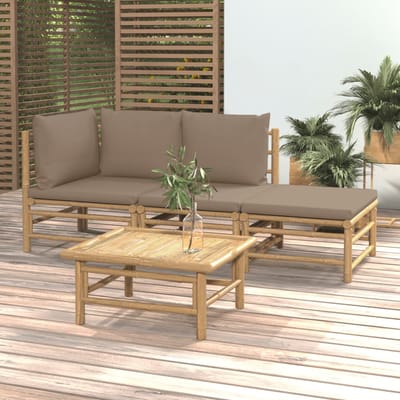 vidaXL - 4-delige - Loungeset - met - kussens - bamboe - taupe