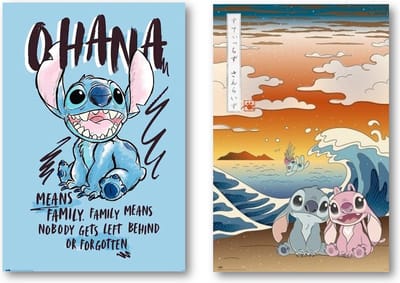 Stitch poster set - Twee verschillende poster van Stitch - Family - Kanagawa - Lilo - Formaat 61 x 91.5 cm