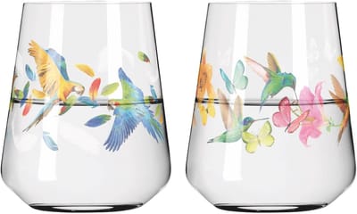 Ritzenhoff Waterglazen - Tropisch Vogel Design - 2 Stuks - Kristalglas - 500 ml - Drinkglazen voor Water, Limonade, Sap, Cocktails - Geschikt voor de Vaatwasser