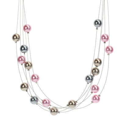 Behave - Ketting met parels in roze, zilverkleur en goudkleur - 40,5 cm (verlengketting 7,5 cm)