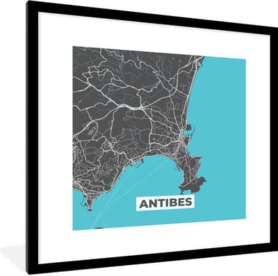 Fotolijst incl. Poster - Antibes - Frankrijk - Plattegrond - Stadskaart - Kaart - 40x40 cm - Posterlijst