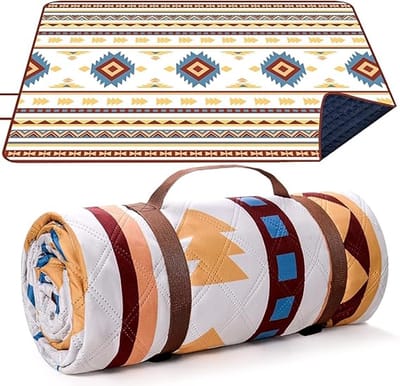 Famanu - Outdoor picknickdeken, 200 x 200 cm, stranddeken, zandbestendig, draagbaar, wasbaar, strandmat, picknickmat voor droog strand, barbecue, picknick, wandelen, reizen, campingdeken, beige