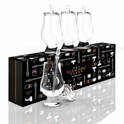 Proeverijset met 4 Whiskyglazen 4 Proeferijdoppen en 1 Pipette - Geschenkverpakking - Glencairn Crystal Scotland