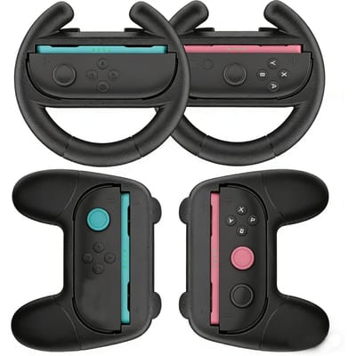 Joy-Con Ergonomische gaming-stuurwieltjesset, 4-delig, zwart, accessoires - Nintendo Switch-controller, JoyCon-houder, switch-racegames, Mario-kaartaccessoires, consolepad, gamer-gadgetsset voor
