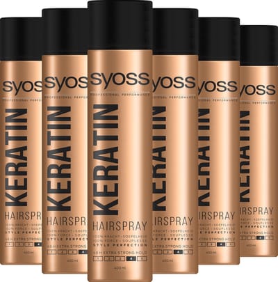 SYOSS Keratin Hairspray - Haarlak - Haarstyling – Keratine Behandeling - Sterke Fixatie (48 uur) - Gezonde en Glans - Voordeelverpakking – 6 x 400 ml