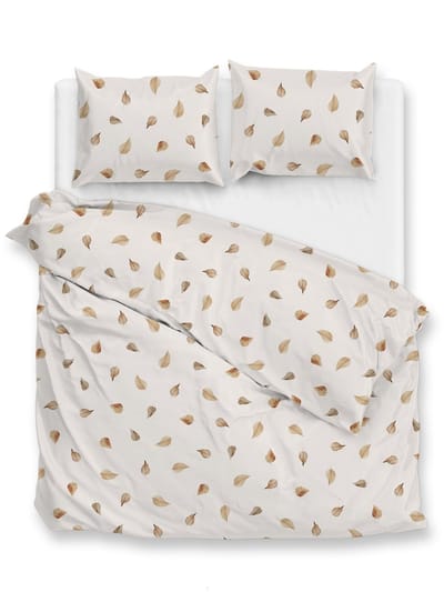 Zohome Dekbedovertrek Aurelia - Bedlinnen met Bladeren print - 200x220 - Off-White - Dekbedhoes van 100% Katoen-Satijn