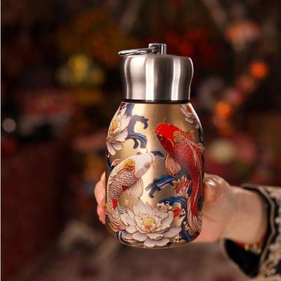 Pauw Patroon Vacuüm Beker Roestvrij Staal Vintage Bloem Thermosfles 300ml Dubbelwandige Isolatie Theepot met Lekvrij Deksel brown