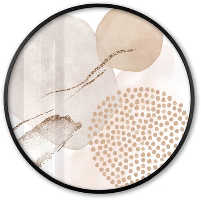 Poster in lijst Rond - Fotolijst 60x60 cm - Posters - Watercolor - Beige - Pastel - Modern - Abstract - Ronde posterlijst zwart - Decoratie - Wanddecoratie woonkamer - Muurdecoratie slaapkamer
