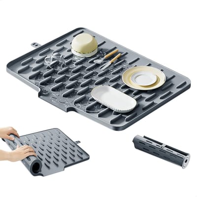 Dailygoods- Afdruipmat met afvoeropening - Opvouwbaar - Antislip - Hygiënisch siliconen - Geschikt voor servies en groenten - 40 x 30 cm - Droogmat