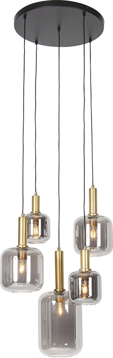 QAZQA zuzanna - Moderne Dimbare LED Smart Hanglamp incl. wifi met Dimmer voor boven de eettafel | in eetkamer - 5 lichts - Ø 66 cm - Zwart Goud - Woonkamer | Slaapkamer | Keuken