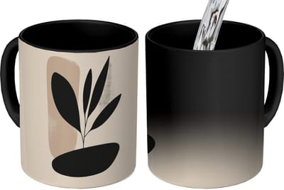Magische Mok - Foto op Warmte Mokken - Koffiemok - Plant - Beige - Japandi - Magic Mok - Beker - 350 ML - Theemok