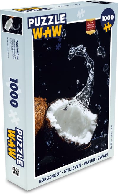 Puzzel Kokosnoot - Stilleven - Water - Zwart - Fruit - Legpuzzel - Puzzel 1000 stukjes volwassenen