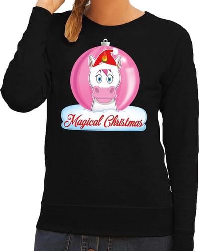 Foute kersttrui eenhoorn magical christmas - zwart - voor dames XS
