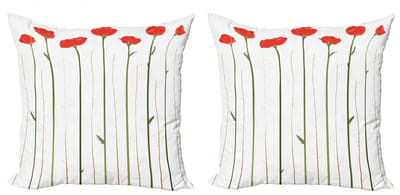 ABAKUHAUS Bloemenkussenhoes – 2x40x40 cm – dubbelzijdig, microvezel, vermiljoen en groen