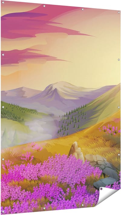 Gards Tuinposter Lavendel Bloemen in de Bergen - Abstract - 120x180 cm - Tuindoek - Tuindecoratie - Wanddecoratie buiten - Tuinschilderij