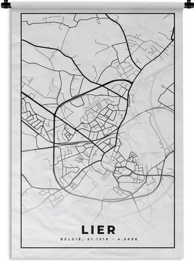 Wandkleed - Wanddoek - België – Lier – Stadskaart – Kaart – Zwart Wit – Plattegrond - 120x180 cm - Wandtapijt
