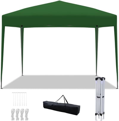 Partytent 3x3 m Easy Up – Opvouwbaar Waterdicht Paviljoen zonder zijkanten en Draagtas voor Tuin & Camping – Groen