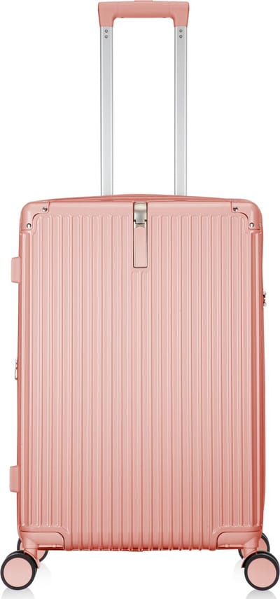 Kreta Reiskoffer M - 65L - 63x43x24 cm - Lichtgewicht & Uitbreidbaar - USB-Oplaadpoort, Cuphouder & TSA Slot - Perfect Voor Vliegtuig en Weekendtrips - Rose goud