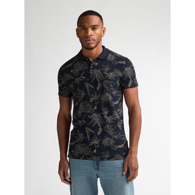 Petrol Industries blauwe heren polo   Rib kraag   Regular fit   Bloemen patroon   Knoopsluiting   Korte mouw Blauw L