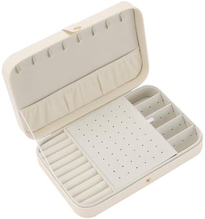 Dailygoods- Sieradenopbergdoos 25,5 x 16,8 x 5,6 cm - Kunstleer - Sieradenorganizer - Vakken voor kettingen/ringen/oorbellen - Gevoerde binnenvakken - Tijdloos wit - Sieradenkistje