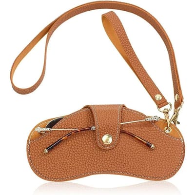 PU Leer Handgemaakte Brillen Tas Zonnebrillen Etui Draagbaar Myopie Brillen Beschermer Eenvoudig Hangend Nekkoord Opbergdoos brown