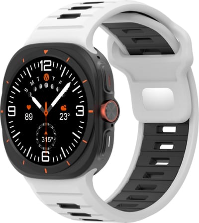 Stravo Heavy Duty Siliconen Sport Bandje – Geschikt voor Samsung Galaxy Watch Ultra 2 (2026) / Ultra (2024/2025) – Tweekleurig Horlogebandje – Wit / Zwart