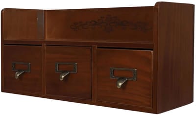 Retro houten bureau-opbergkast (3 laden) – Voor cosmetica en sieradenopslag thuis – Rechthoekige opbergdoos met metalen handgrepen, ladekaststijl – Bruin