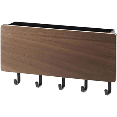 Houten Sleutelhouder Briefhouder 5 Haken Boorvrij Wandmontage Sleutelhouder Opbergplank Hout Walnut Wood Color