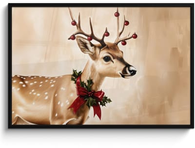 Poster in lijst - Fotolijst 120x80 cm - Posters - Gewei - Kerst - Rendier - Rood - Posterlijst zwart - Decoratie - Wanddecoratie woonkamer - Muurdecoratie slaapkamer - Kerstversiering - Kerstdecoratie voor binnen - Kerstmis