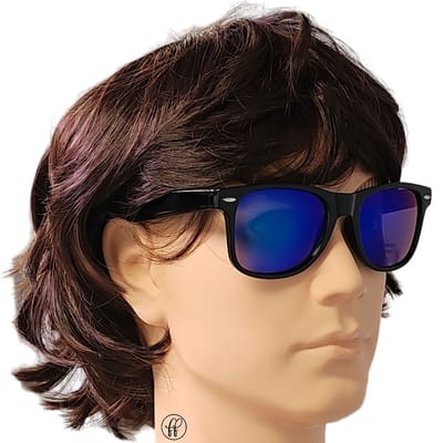 Fako Fashion - Zwarte Zonnebril Met Blauw/Groene Spiegelglazen - Heren Zonnebril - Dames Zonnebril - UV400 - Zwart - Spiegel Blauw/Groen