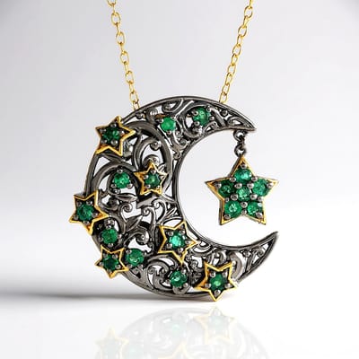 Cavill - Zilveren Halsketting - 925 Sterling Zilver Verguld - 18 Zambia Smaragden Rondgeslepen 1 717 ct - Elegante Halve Maan Hanger
