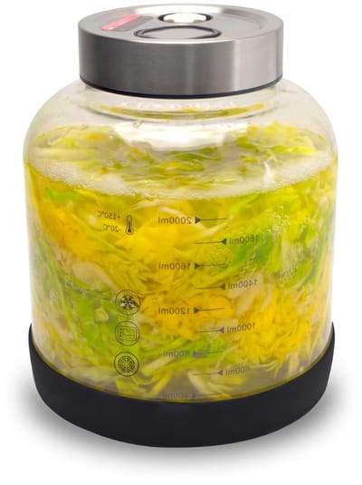 Fermentatiepot 2 Liter met Deksel voor Thuisfermentatie - Ideaal voor Zuurkool, Komkommers en Radijsjes met Precisieweegschaal en Antislip Design