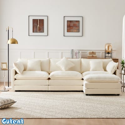 Gutent Driezitsbank-Modern ontwerp-Kenille stof-L Vorm hoekbank-Beige