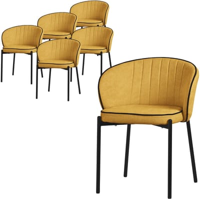Set van 6 eetkamerstoelen met rugleuning & armleuningen mosterd met metalen poten tot 120 kg ML-Design