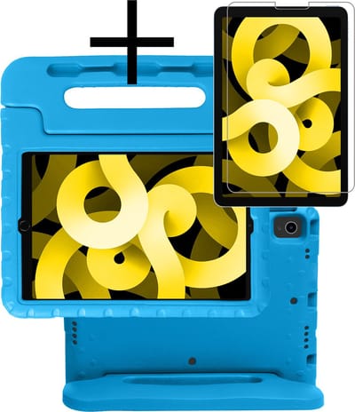 Hoes - Geschikt voor Apple iPad Air 5 (2022) - 10.9 inch - 5e Generatie - M1 - Met Screenprotector - Kinderhoes Shockproof Bumper - Kidsproof Case - Tablet Hoesje - Kinder Cover - Blauw