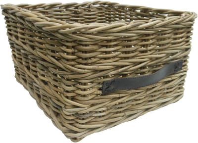 LaVie-opbergmand riet leer 40x43cm-lademand-voorraadmand-kastenmand