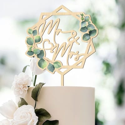 Dailygoods- Taarttopper Robuust Hout - Mr & Mrs - Taartdecoratie Bruiloft - Decoratieve Taartstekker - Verloving - Jubileum - Elegant Ontwerp