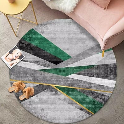 Ronde Geometrische Vloerkleden in Europese Stijl voor Woonkamer Decoratie Nachtkastje Zacht Tapijt Antislip Slaapkamer Tapijt Grijs Computerstoel Vloermat 60cm 23.6 in