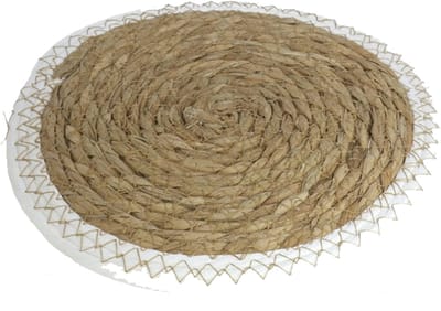 Gerimport Pannen onderzetters - zeegras - rond - 28x28 cm - naturel/wit - stevig - groot formaat