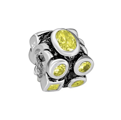 Quiges - 925 - Zilveren - Bedels -Sterling zilver - Beads - Zirkonia Geel Kraal Charm - Geschikt – voor - alle bekende merken - Armband Z363