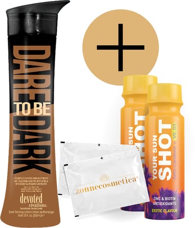 Devoted Creations - Dare to be Dark + 2 Your Sun Shots + 2 Verfrissingsdoekjes