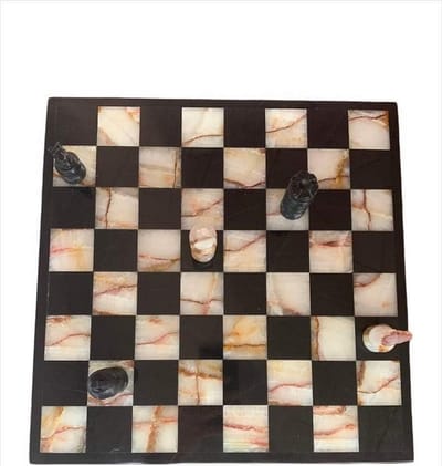 Schaakbord Marmer - Onyx Bord - Strategisch Spel - Natuurlijk Materiaal - 20 cm - Zwart