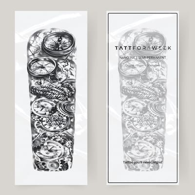Nep tattoo sleeve kompas en klokken | Neptattoo volwassenen | Tijdelijke tattoo voor volwassenen | Temporary tattoo | Plaktattoos voor volwassenen | Neptattoos | Probeer zorgeloos een tattoo | tattforaweek