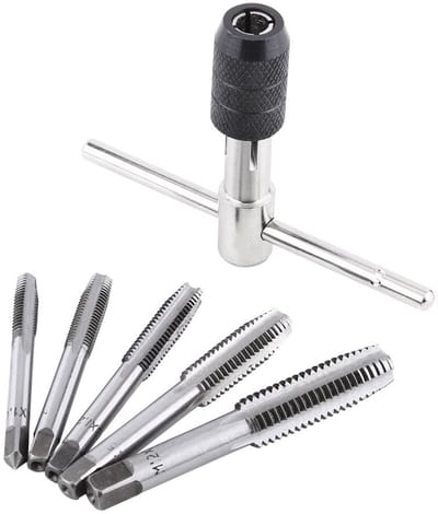 Dailygoods- Schroeftap 6-delig - Verstelbare T-vormige Sleutel - Draadfreeskranen - Handgereedschap - Geschikt voor kunststof/aaluminium - Ideaal voor draadverwerking - Taps