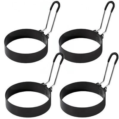 carmdering - Eierring - Ontbijtring - Kookring - 4 stuks, RVS, anti-aanbak, 7,5cm, vouwbaar handvat, vaatwasserbestendig - Voor eieren & pannenkoeken - Handig & ruimtebesparend