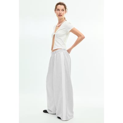 Stradivarius Wide-leg joggingbroek met zijstreep  Grijs melange XS