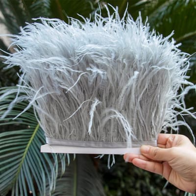 Plume1/5/10Mètres Garnitures de Plumes d'Autruche Moelleuses 8-10CM Ruban Naturel de Plumes d'Autruche pour Fête Mariage Décoration Vêtements Artisanat 1M gris clair